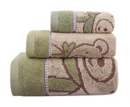 Gentle Meow 3 Pcs Cute Bear Bath Towels Set Cotton Family Towels Washcloth Face Towel Green